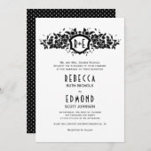 白黒フローラ紋章イニシャル結婚ズ 招待状 (正面/裏面)