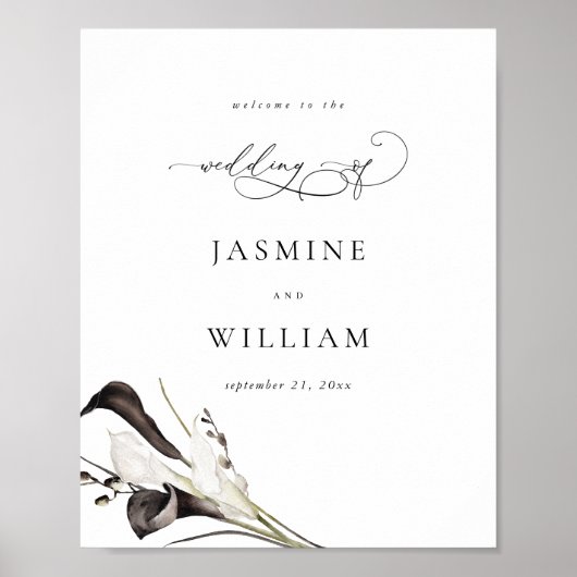 白黒フローラ結婚のウェルカムサイン ポスター (正面)