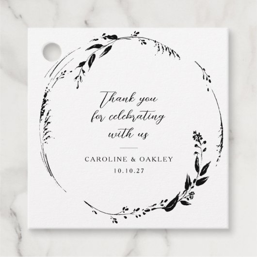 白黒フローラ結婚リースカスタムサンキュー フェイバータグ (正面)