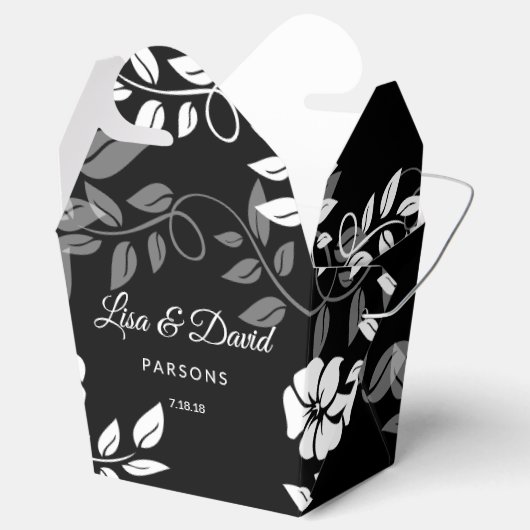 白黒フローラ結婚式の引き出物ボックス フェイバーボックス (オープン)