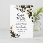 白黒フローラ結婚式の日付の保存 招待状 (スタンド正面)