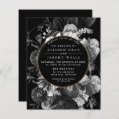 白黒フローラ結婚式招待状チラシ (正面/裏面)