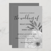 白黒フローラ結婚式招待状 招待状 (正面/裏面)