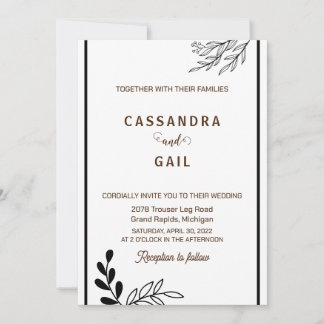 白黒フローラ結婚式招待状 招待状