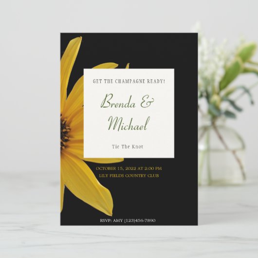 白黒フローラ結婚式招待状 招待状 (スタンド正面)