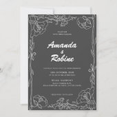 白黒フローラ結婚式招待状 招待状 (正面)