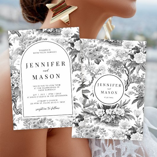 白黒フローラ結婚式招待状 招待状