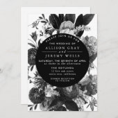 白黒フローラ結婚式招待状 招待状 (正面/裏面)