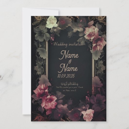 白黒フローラ結婚式招待状 招待状 (正面)