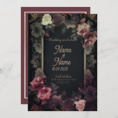 白黒フローラ結婚式招待状 招待状 (正面/裏面)