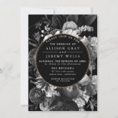 白黒フローラ結婚式招待状 招待状 (正面)