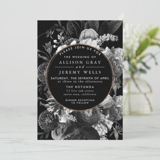 白黒フローラ結婚式招待状 招待状 (スタンド正面)