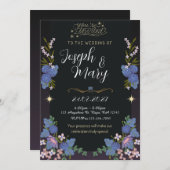 白黒フローラ結婚式招待状 招待状 (正面/裏面)