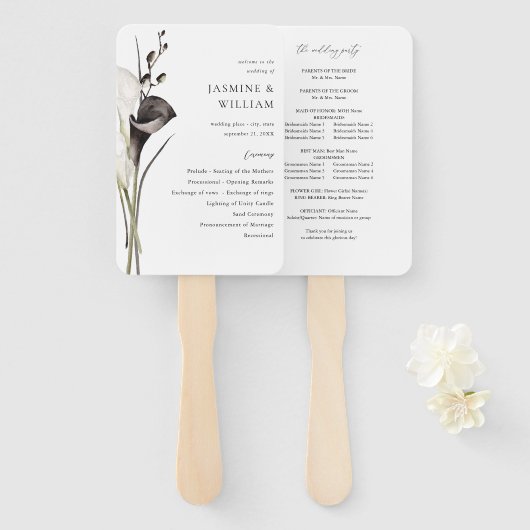 白黒フローラ結婚式 プログラム ハンドファン (正面&裏面)