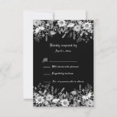 白黒フローラ結婚式RSVP 出欠カード (正面)