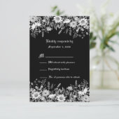 白黒フローラ結婚式RSVP 出欠カード (スタンド正面)