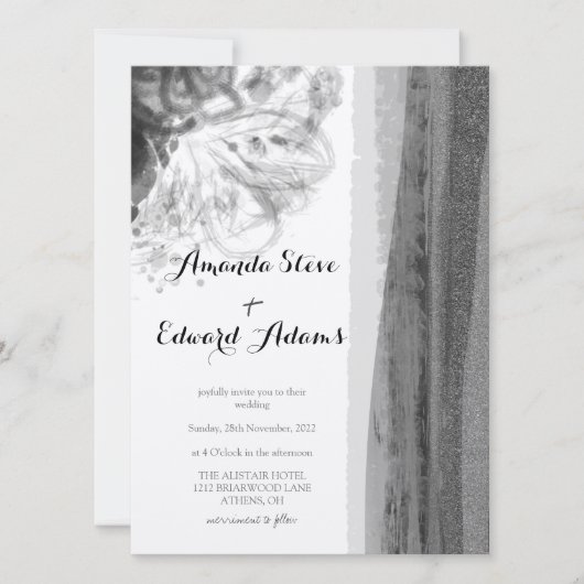 白黒フローラ結婚抽象芸術 招待状 (正面)