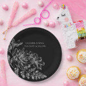 白黒フローラ結婚紙プレート ペーパープレート (パーティー)