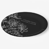 白黒フローラ結婚紙プレート ペーパープレート (アングル)