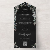 白黒フローラ緑QRコー結婚ド オールインワン招待状 (内側)