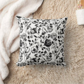 白黒フローラ線手描きトレンディー クッション (ブランケット)