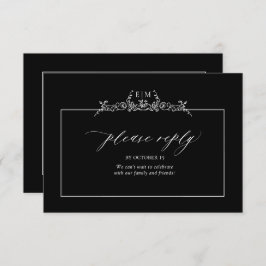 白黒フローラ縁どモノグラ結婚ム 出欠カード