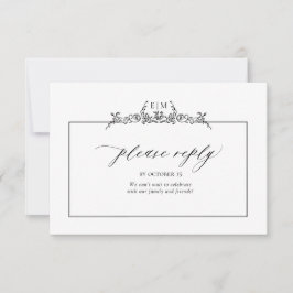 白黒フローラ縁どモノグラ結婚ム 出欠カード