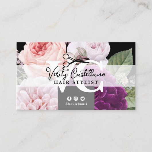 白黒フローラ美容師アポイントメントQR 名刺 (正面)