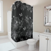 白黒フローラ自然パターンのミニマル シャワーカーテン (インサイチュ)