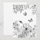 白黒フローラ自然パターンのミニマル シーズンカード (正面/裏面)