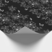 白黒フローラ自然パターンのミニマル ラッピングペーパー (角)