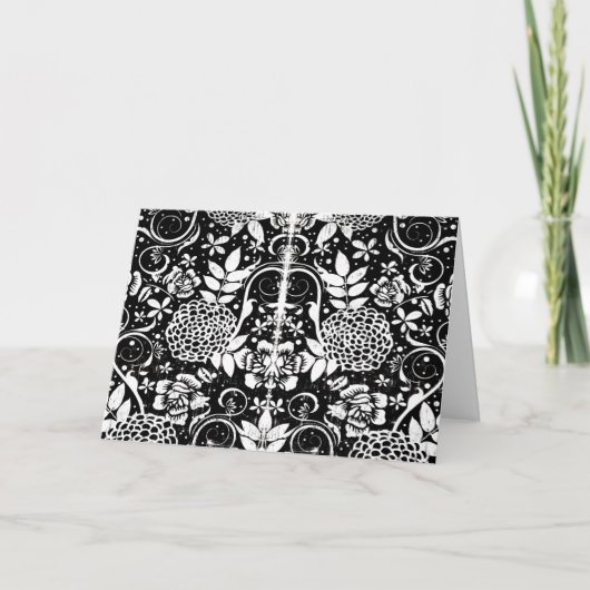 白黒フローラ花グリーティングカード カード (正面)
