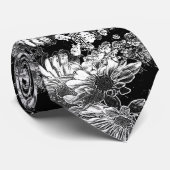 白黒フローラ花モダンプリント ネクタイ (ロール)