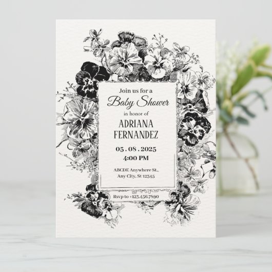 白黒フローラ芸術的シャワー 招待状 (スタンド正面)