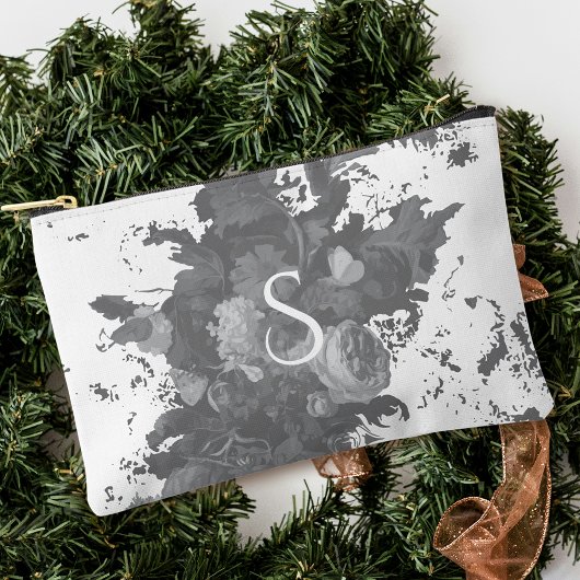 白黒フローラ芸術的パーソナライズされた贈 アクセサリーポーチ