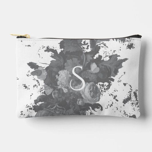 白黒フローラ芸術的パーソナライズされた贈 アクセサリーポーチ (正面)