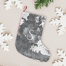 白黒フローラ芸術的 パーソナライズされた スモールクリスマスストッキング