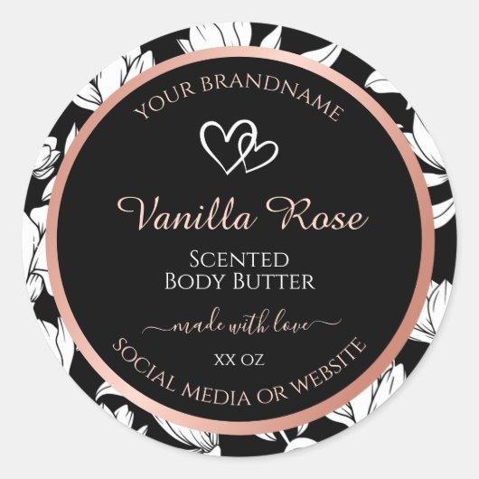 白黒フローラ製品ラベルバラ金ゴールド ラウンドシール (正面)