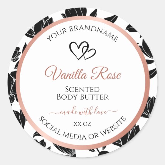 白黒フローラ製品ラベルバラ金ゴールド ラウンドシール (正面)