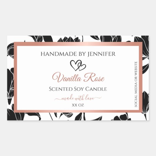 白黒フローラ製品ラベルバラ金ゴールド 長方形シール (正面)