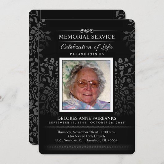 白黒フローラ記念写真招待状 招待状 (正面/裏面)