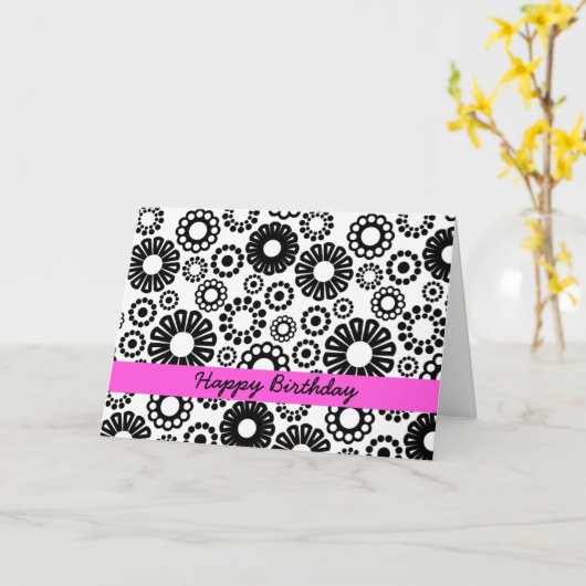 白黒フローラ誕生日カード カード (黄色い花)