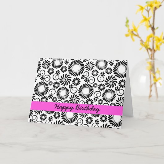 白黒フローラ誕生日カード カード (黄色い花)