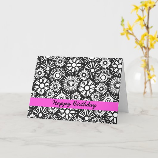 白黒フローラ誕生日カード カード (黄色い花)