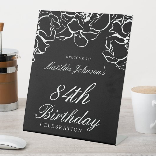 白黒フローラ誕生日パーティー歓迎サイン 台座サイン (インサイチュ)
