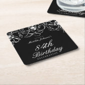 白黒フローラ誕生日パーティー スクエアペーパーコースター (アングル)