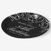 白黒フローラ誕生日パーティー ペーパープレート (アングル)