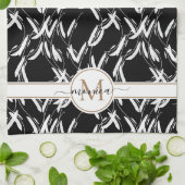 白黒フローラ金ゴールド モノグラムの キッチンタオル (折り畳み)