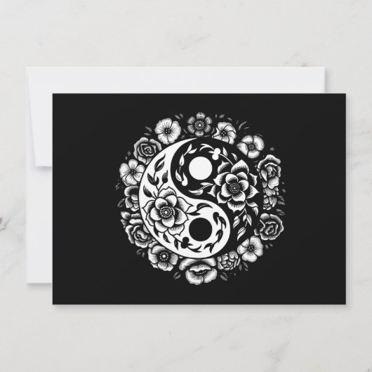 白黒フローラ陰陽結婚式日付の保存 招待状 (裏面)