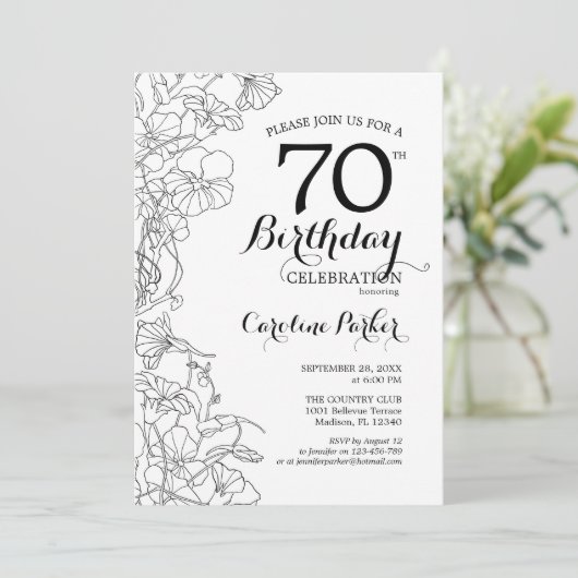 白黒フローラ70th誕生日パーティー 招待状 (スタンド正面)
